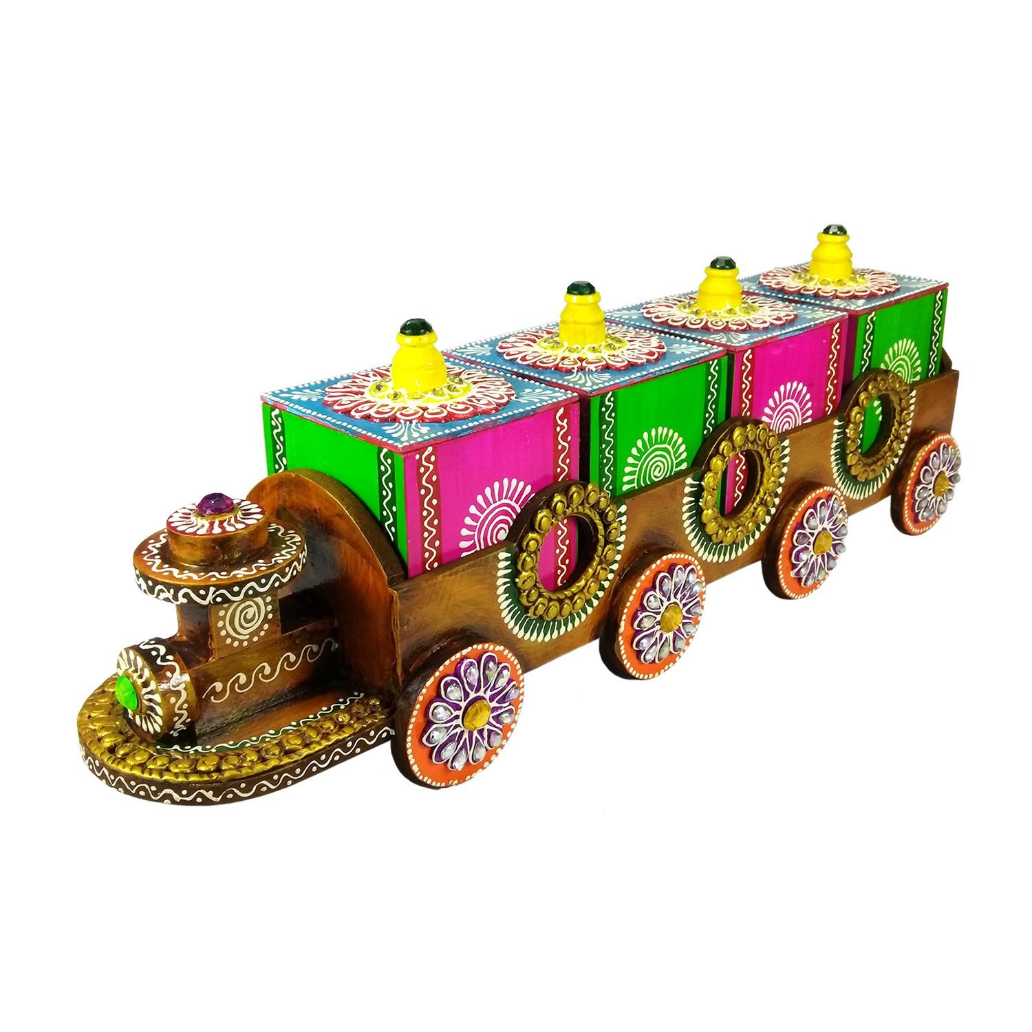 Wooden Train Dry Fruit Box with 4 spacious containers